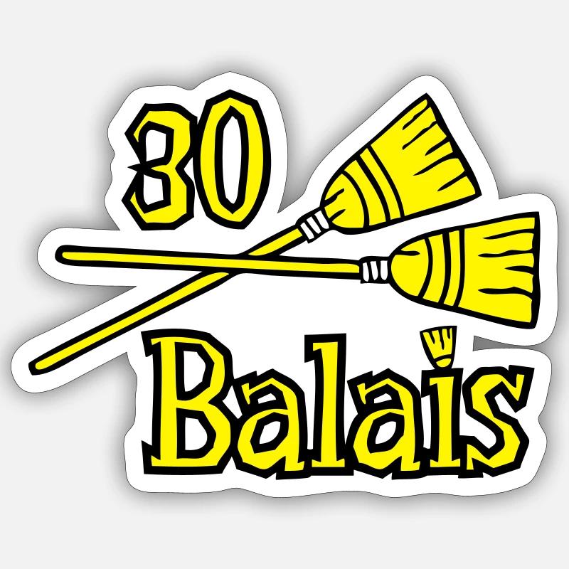 30 balais ans anniversaire - Sticker taille S (10 x 10 cm) - blanc mat