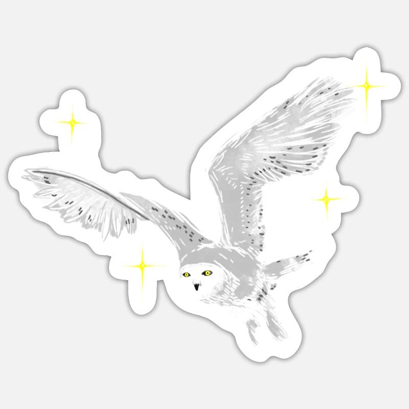 Hand gezeichnete Schneeeule mit Sternen Sticker Größe S (10 x 10 cm)