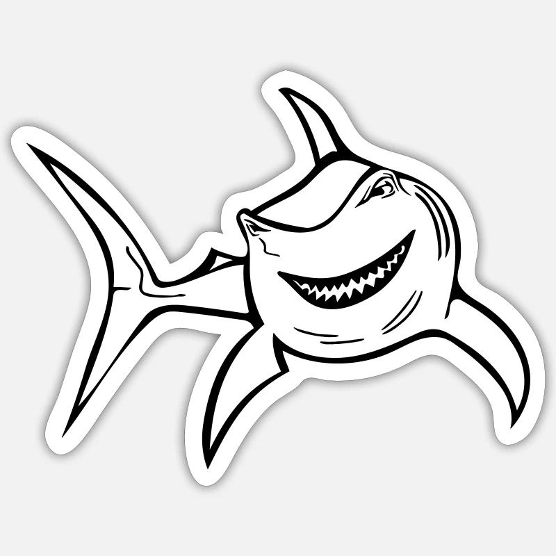 Requin drôle - Sticker taille S (10 x 10 cm) - blanc mat
