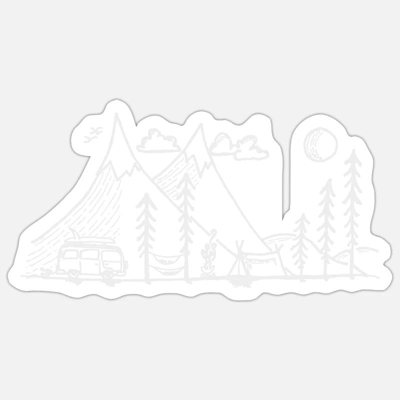 Camper Simple Mountain and Campfire Sticker size S (10 x 10 cm)