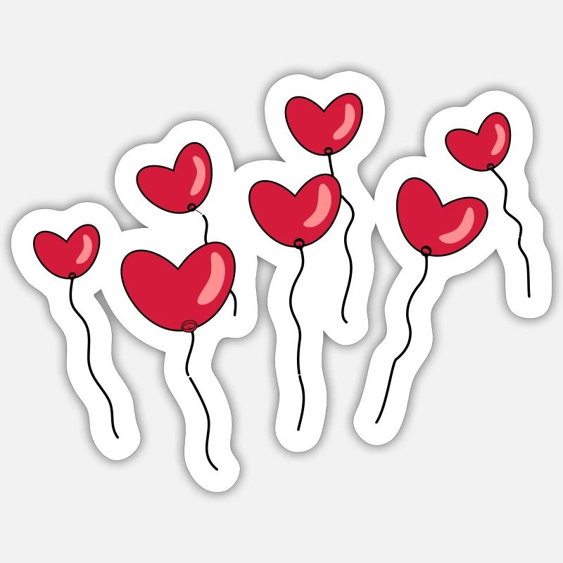 Luftballons in Herzform - Sticker Größe S (10 x 10 cm) - Mattweiß