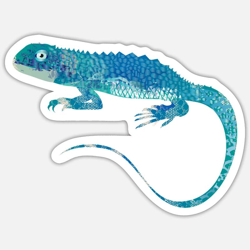 blue iguana collage of different patterns - Sticker size S (10 x 10 cm) - white matte