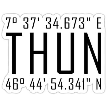 Coordonnées de Thun – Typographie avec référence locale Besch - Sticker taille S (10 x 10 cm) - blanc mat - Devant