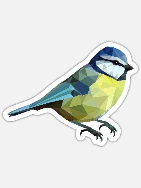 Blaumeise in Polygon-Technik - Zattila Design - Sticker Größe S (10 x 10 cm) - Mattweiß