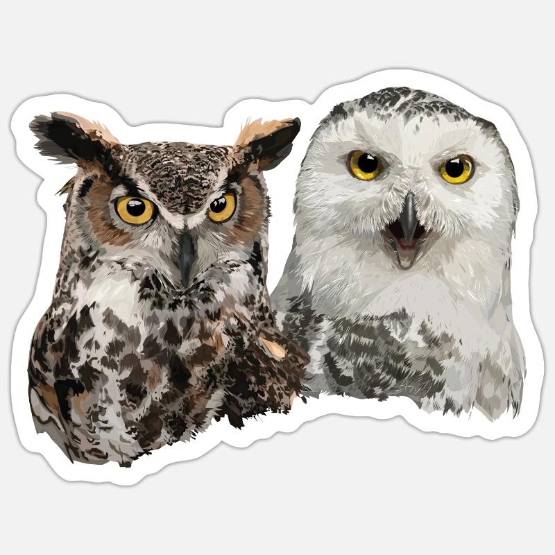 Schneeeule und amerikanische Eule Sticker Größe S (10 x 10 cm)