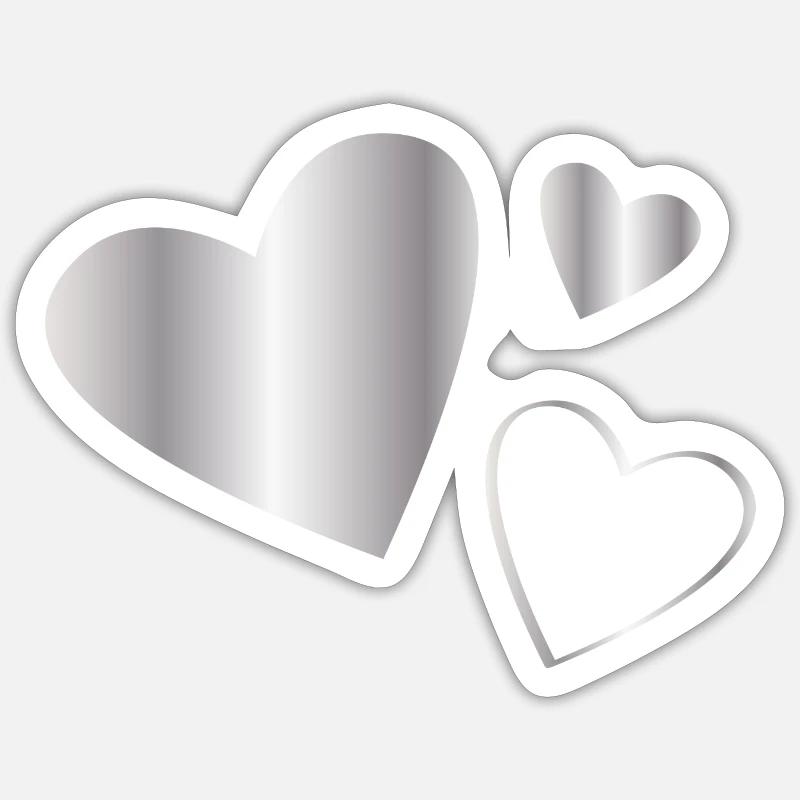 Coeurs argent - Sticker taille S (10 x 10 cm) - blanc mat