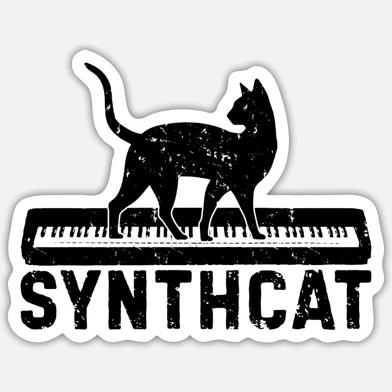 Synthcat Synthesizer Musiker Keyboard Geschenk - Sticker Größe S (10 x 10 cm) - Mattweiß