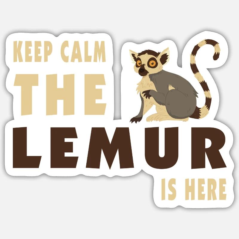 Keep Calm Lemur is here / Geschenk - Sticker Größe S (10 x 10 cm) - Mattweiß