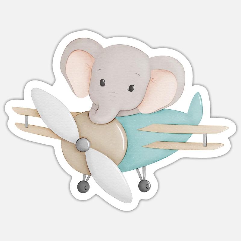 Elefant im Flugzeug - Sticker Größe S (10 x 10 cm) - Mattweiß
