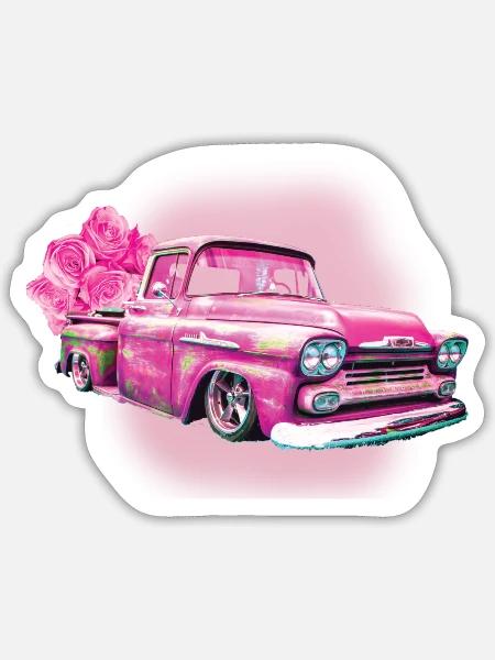 148 Vintage rosa Auto Design klassische Retro Geschenkkunst - Sticker Größe S (10 x 10 cm) - Mattweiß