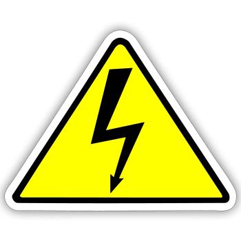 Signe haute tension de courant panneau d’avertissement jaune - Sticker taille S (10 x 10 cm) - blanc mat - Devant