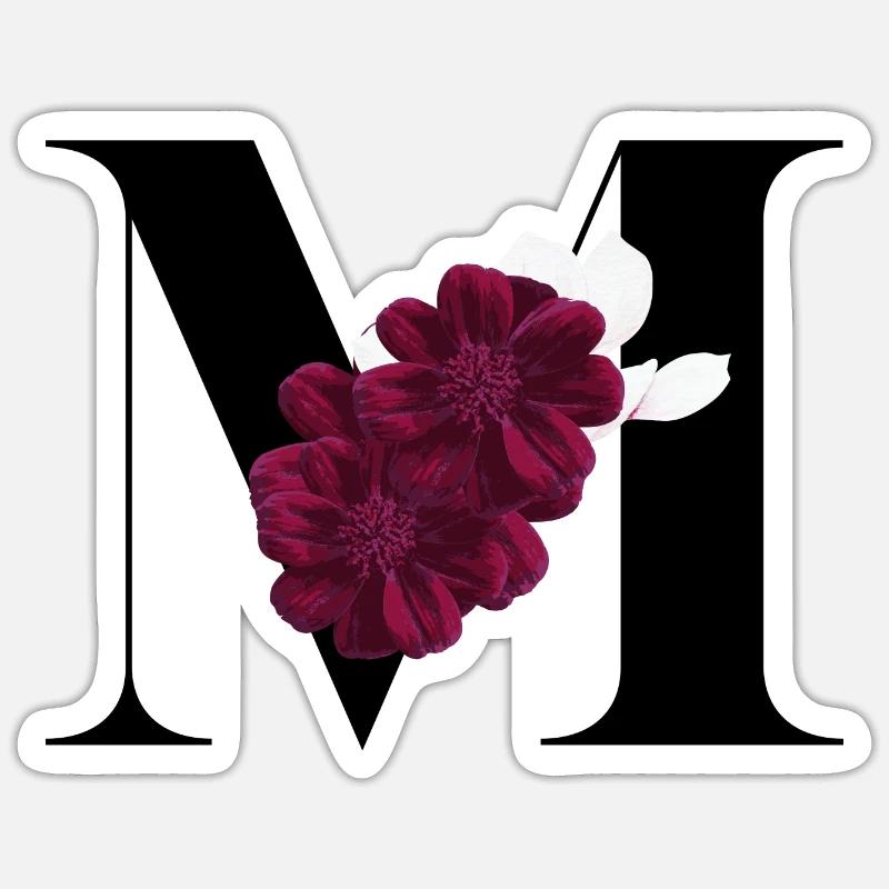 lettre M fleuris - Sticker taille S (10 x 10 cm) - blanc mat