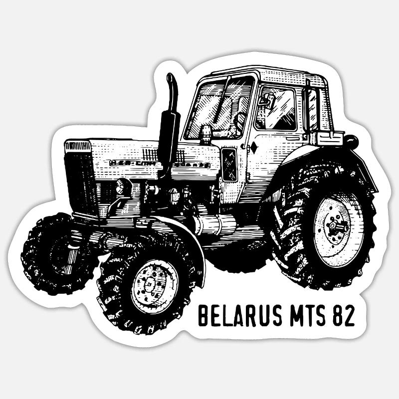 Belarus mts Traktor Landwirt Geschenk - Sticker Größe S (10 x 10 cm) - Mattweiß