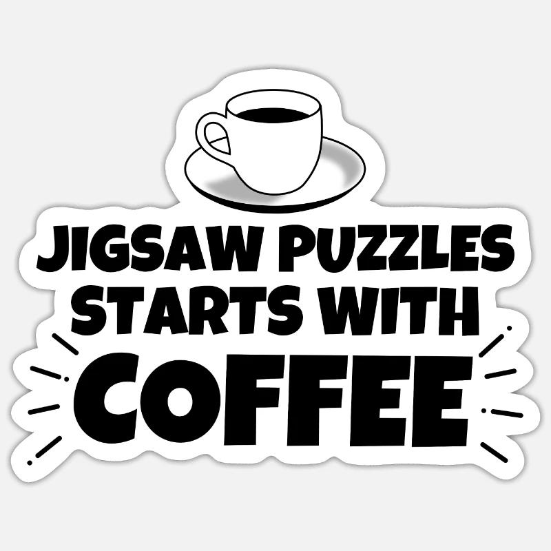 Puzzles drôle de café - Sticker taille S (10 x 10 cm) - blanc mat
