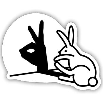Lustige Kaninchen Hand Schatten Projektion Hase - Sticker Größe S (10 x 10 cm) - Mattweiß - Vorne