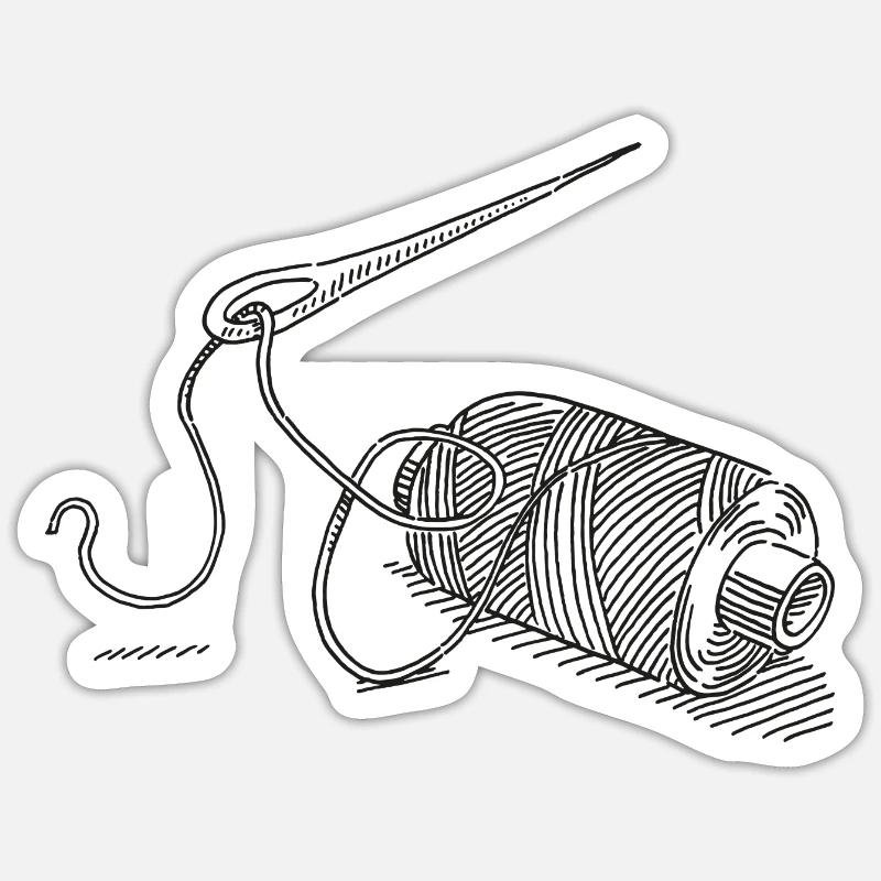 Yarn Roll Needle And Thread Symbol Drawing Sticker size S (10 x 10 cm)