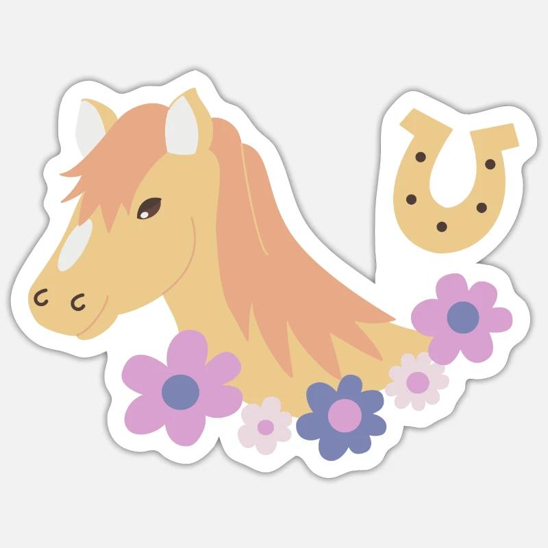 Tête de cheval avec des fleurs - Sticker taille S (10 x 10 cm) - blanc mat