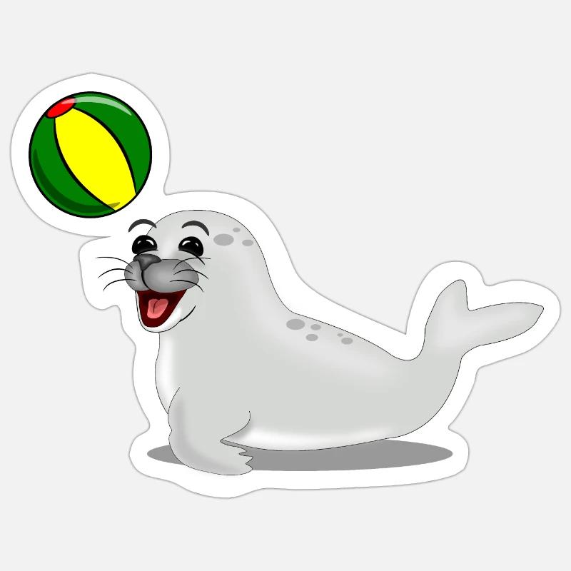 Phoque rieur avec boule Sticker taille S (10 x 10 cm)