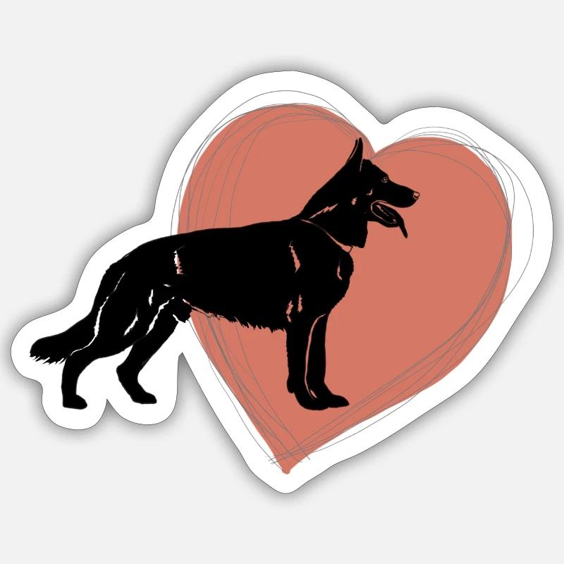 Schäferhund mit Herz - Sticker Größe S (10 x 10 cm) - Mattweiß