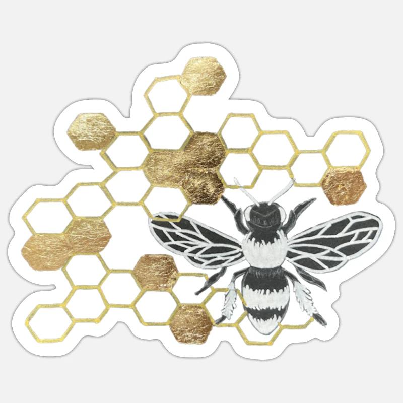 Hive with gold leaf - Sticker size S (10 x 10 cm) - white matte