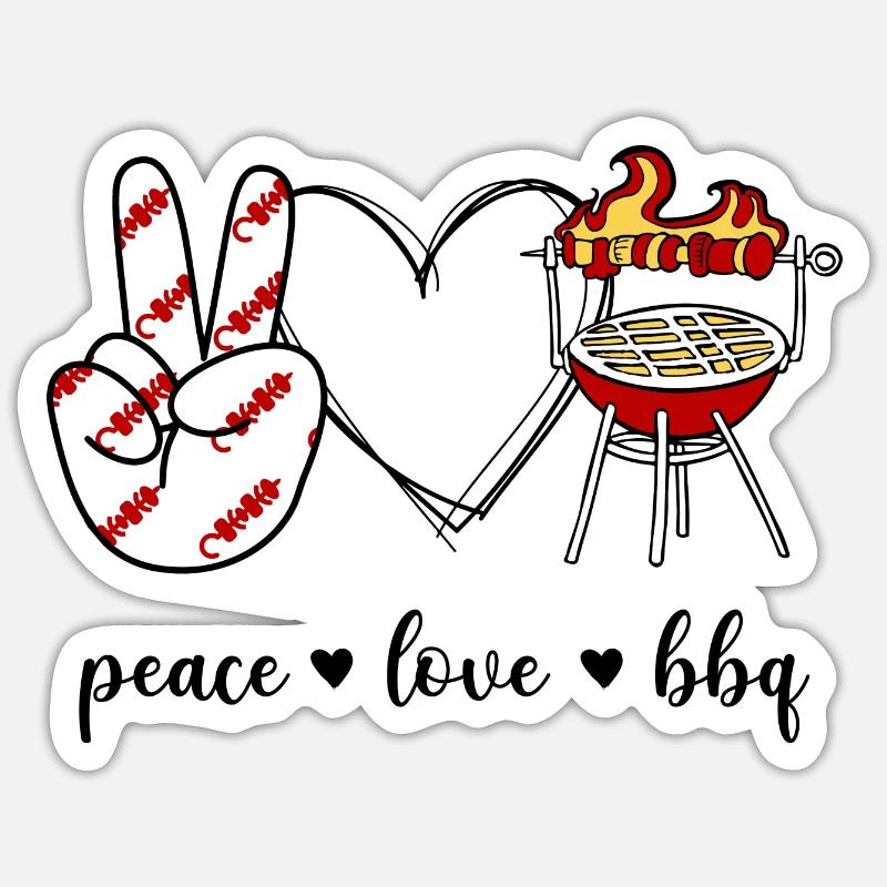Barbecue Peace Love - Sticker taille S (10 x 10 cm) - blanc mat