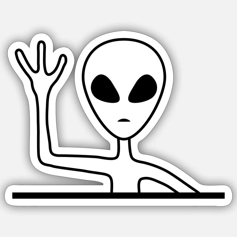 Freundliches Graues Männchen Alien - Sticker Größe S (10 x 10 cm) - Mattweiß