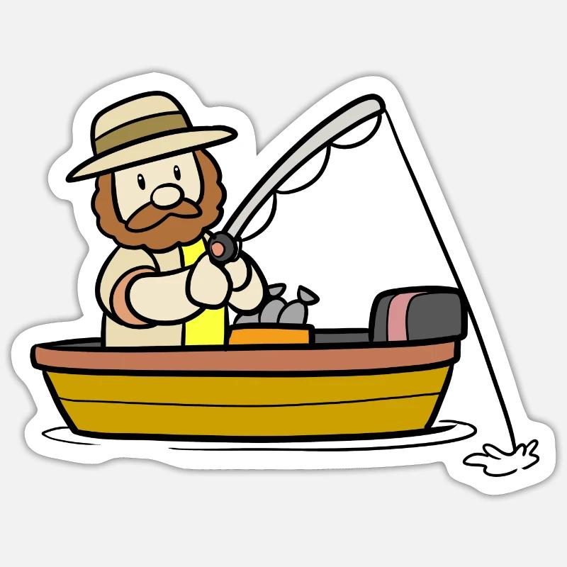 Pêcheur avec bateau de pêche Sticker taille S (10 x 10 cm)