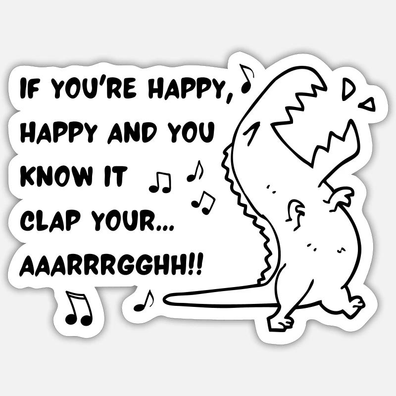 T REX CLAP MAIN - Sticker taille S (10 x 10 cm) - blanc mat