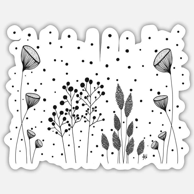 Fleurs Dessin Fineline points noirs Sticker taille S (10 x 10 cm)