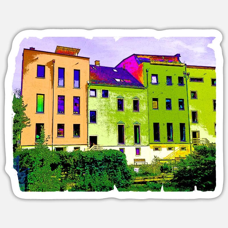 Bild nach Art von "Hundertwasser" Bild Häuser - Sticker Größe S (10 x 10 cm) - Mattweiß