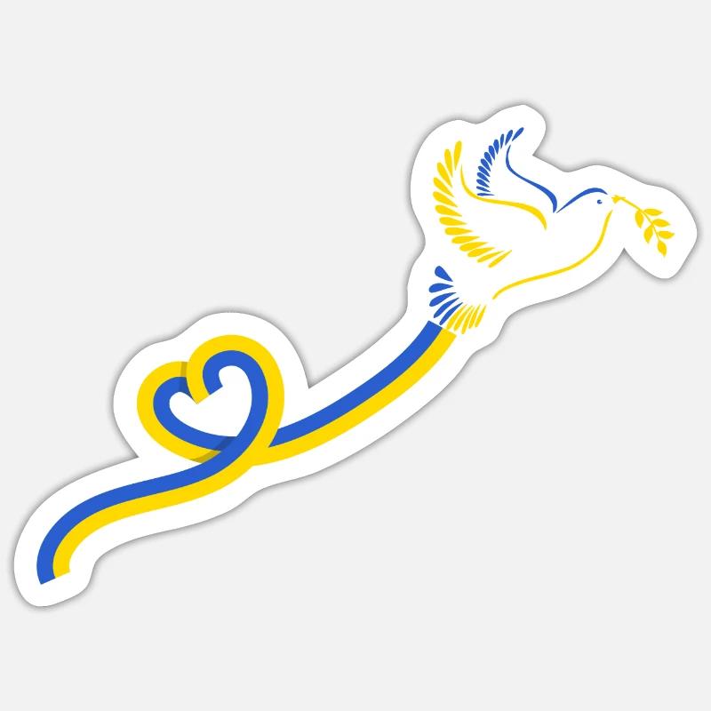 Colombe Ruban Bleu Jaune Paix - Sticker taille S (10 x 10 cm) - blanc mat