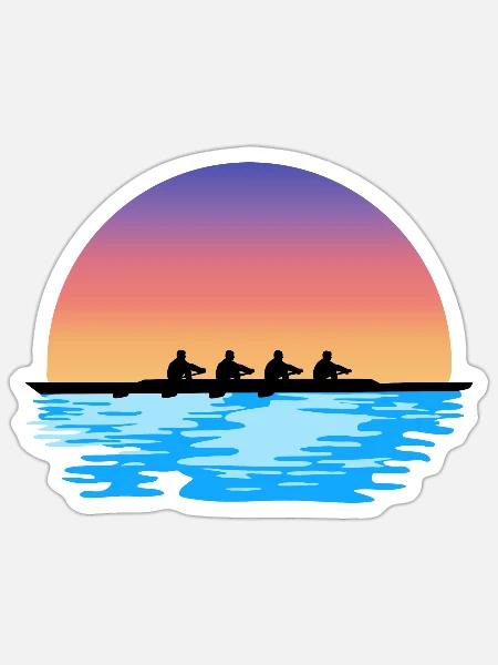 Rudern, Männer Ruderteam, Wasser und Sonne - Sticker Größe S (10 x 10 cm) - Mattweiß