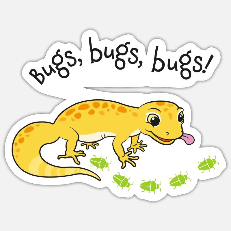 Leopardgecko mit Köstlichkeiten - Sticker Größe S (10 x 10 cm) - Mattweiß