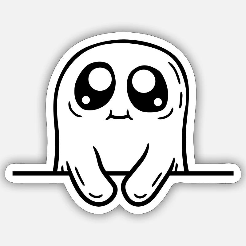 Cartoon Geist hinter Mauer - Sticker Größe S (10 x 10 cm) - Mattweiß
