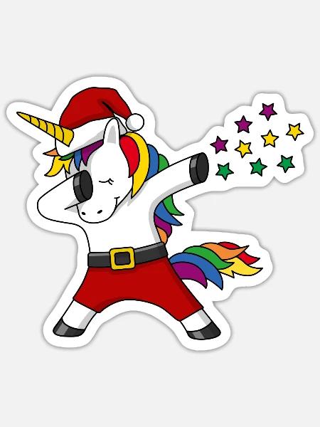Christmas Unicorn Rainbow dabing Gift - Sticker size S (10 x 10 cm) - white matte
