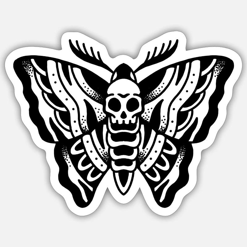 Tatouage à l’ancienne conception graphique crâne de papillon Sticker taille S (10 x 10 cm)
