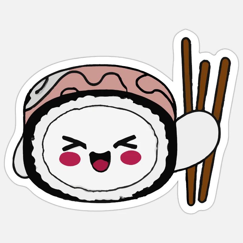 Sushi avec un visage mignon - Sticker taille S (10 x 10 cm) - blanc mat