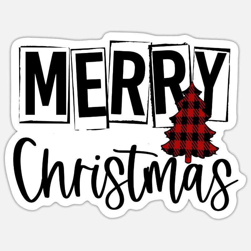 Roter Schottenkaro-Weihnachtsbaum - Sticker Größe S (10 x 10 cm) - Mattweiß