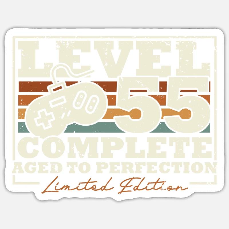 55 Geburtstag Level 55 Complete 55 Jahre Geschenk - Sticker Größe S (10 x 10 cm) - Mattweiß