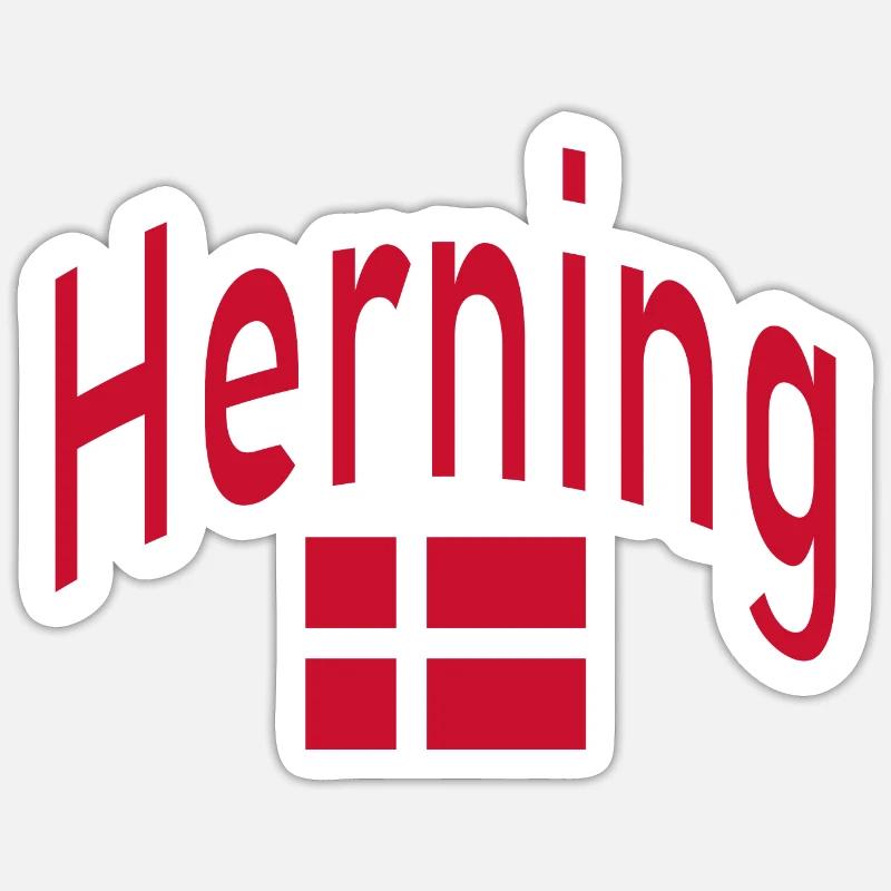 Drapeau de Herning Danemark - Sticker taille S (10 x 10 cm) - blanc mat