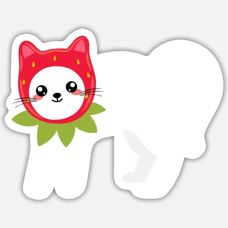 Cat In A Strawberry Pattern Hat Sticker size S (10 x 10 cm)