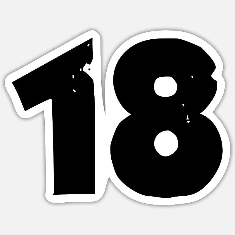 18 Nombre - Sticker taille S (10 x 10 cm) - blanc mat
