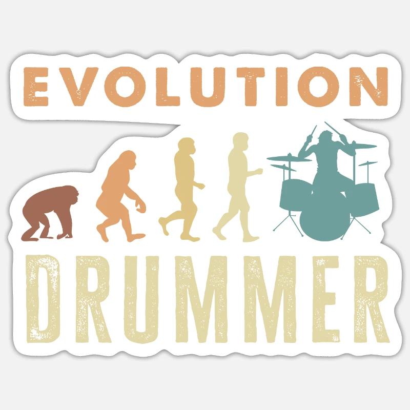 Evolution de l’homme Drums Band Retro Vintage Drummer - Sticker taille S (10 x 10 cm) - blanc mat