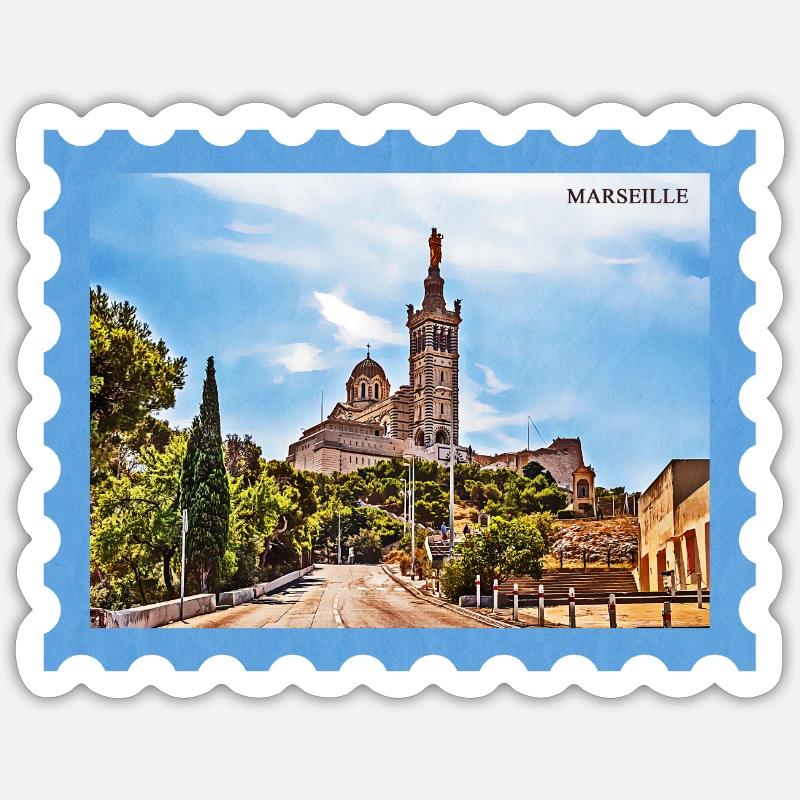 Carte postale de la Basilique de Marseille Sticker taille S (10 x 10 cm)