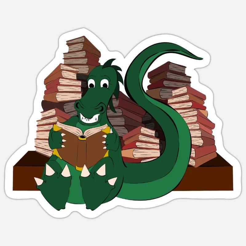 Dragon lecture - Sticker taille S (10 x 10 cm) - blanc mat