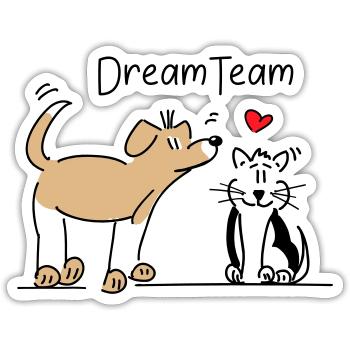 Hund und Katze - Dreamteam - Sticker Größe S (10 x 10 cm) - Mattweiß - Vorne