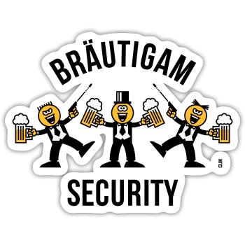 Bräutigam Security (JGA / Karikatur / Tanz / 3C B) - Sticker Größe S (10 x 10 cm) - Mattweiß - Vorne