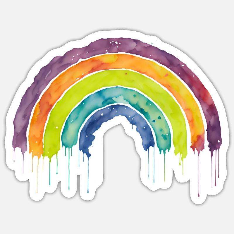Bunter Horizont Aquarell Regenbogen - Sticker Größe S (10 x 10 cm) - Mattweiß