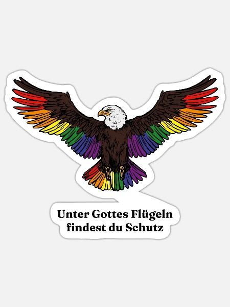 LGBTQ – Schutz unter Gottes Flügeln – schwarz - Sticker Größe S (10 x 10 cm) - Mattweiß