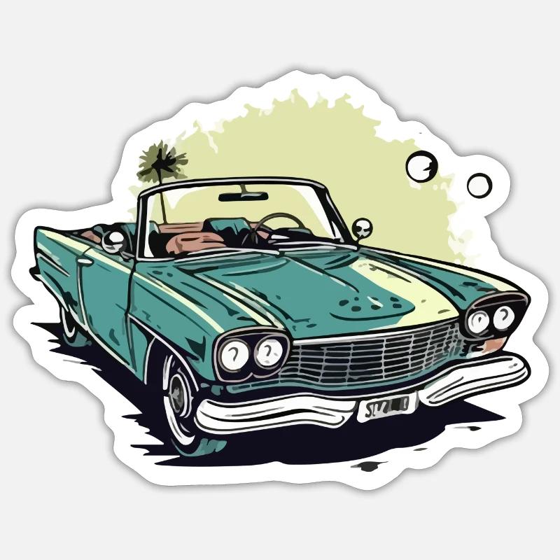 Cabriolet vert et palmier Sticker taille S (10 x 10 cm)
